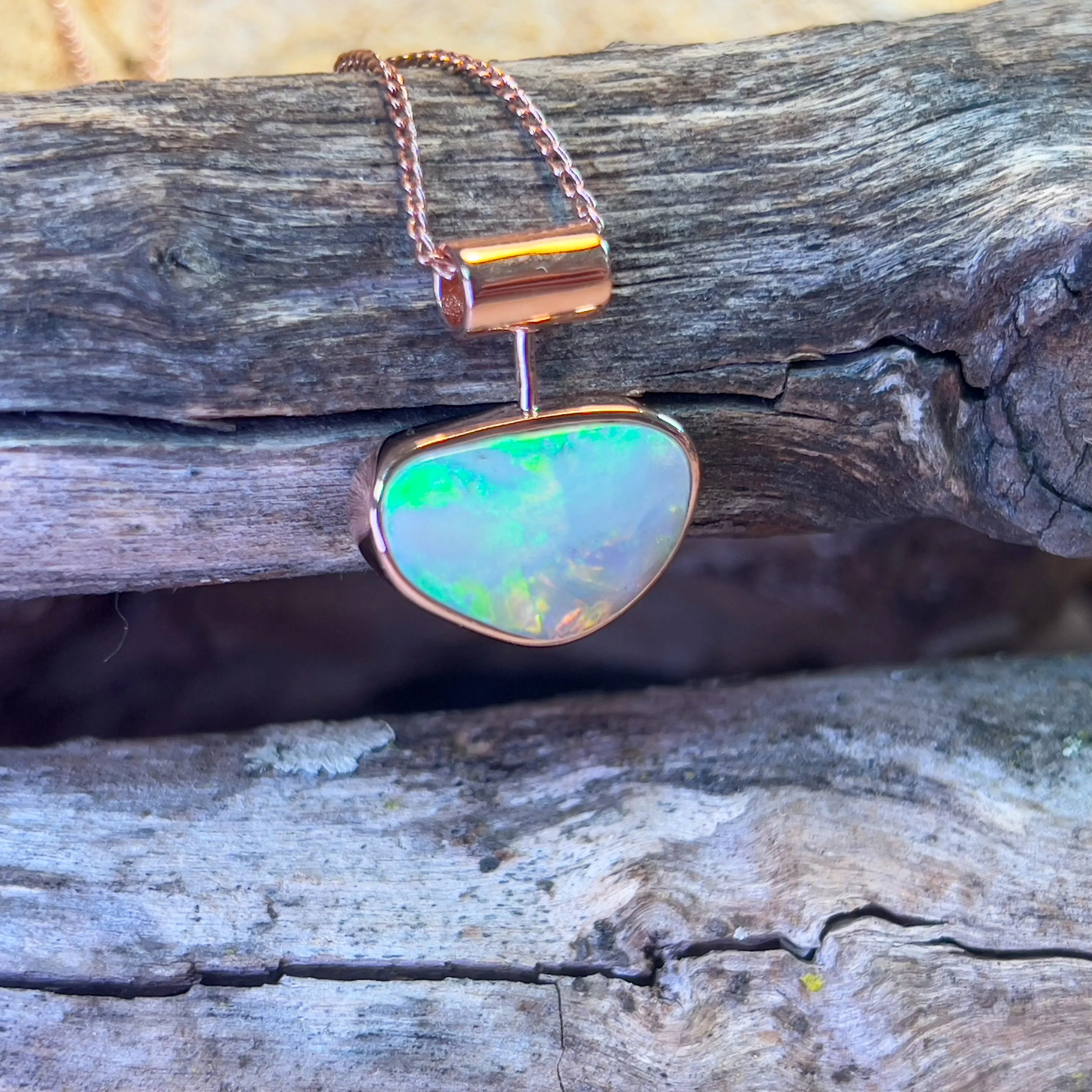Rose Gold plated sterling silver Crystal opal 2.3ct bezel set pendant