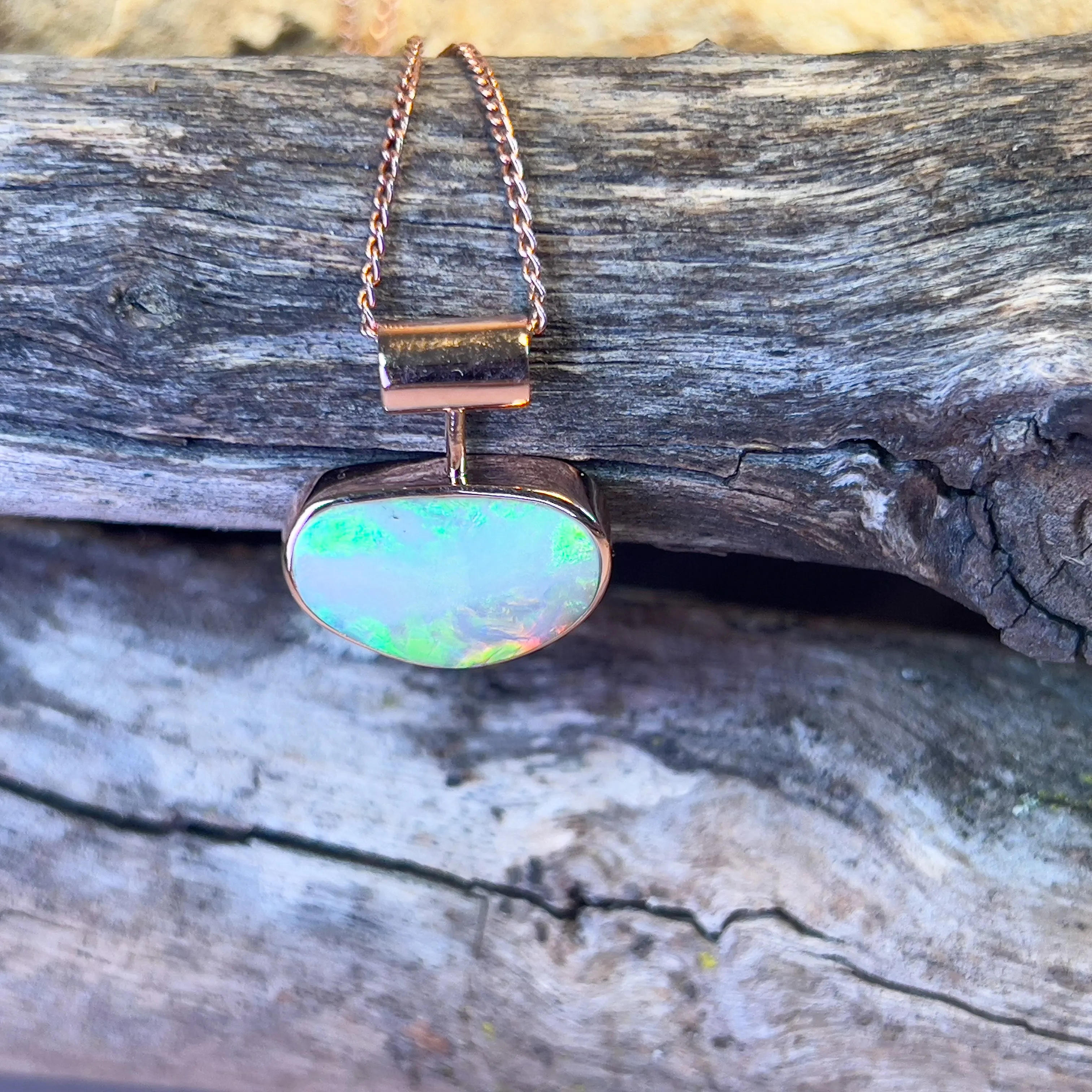 Rose Gold plated sterling silver Crystal opal 2.3ct bezel set pendant