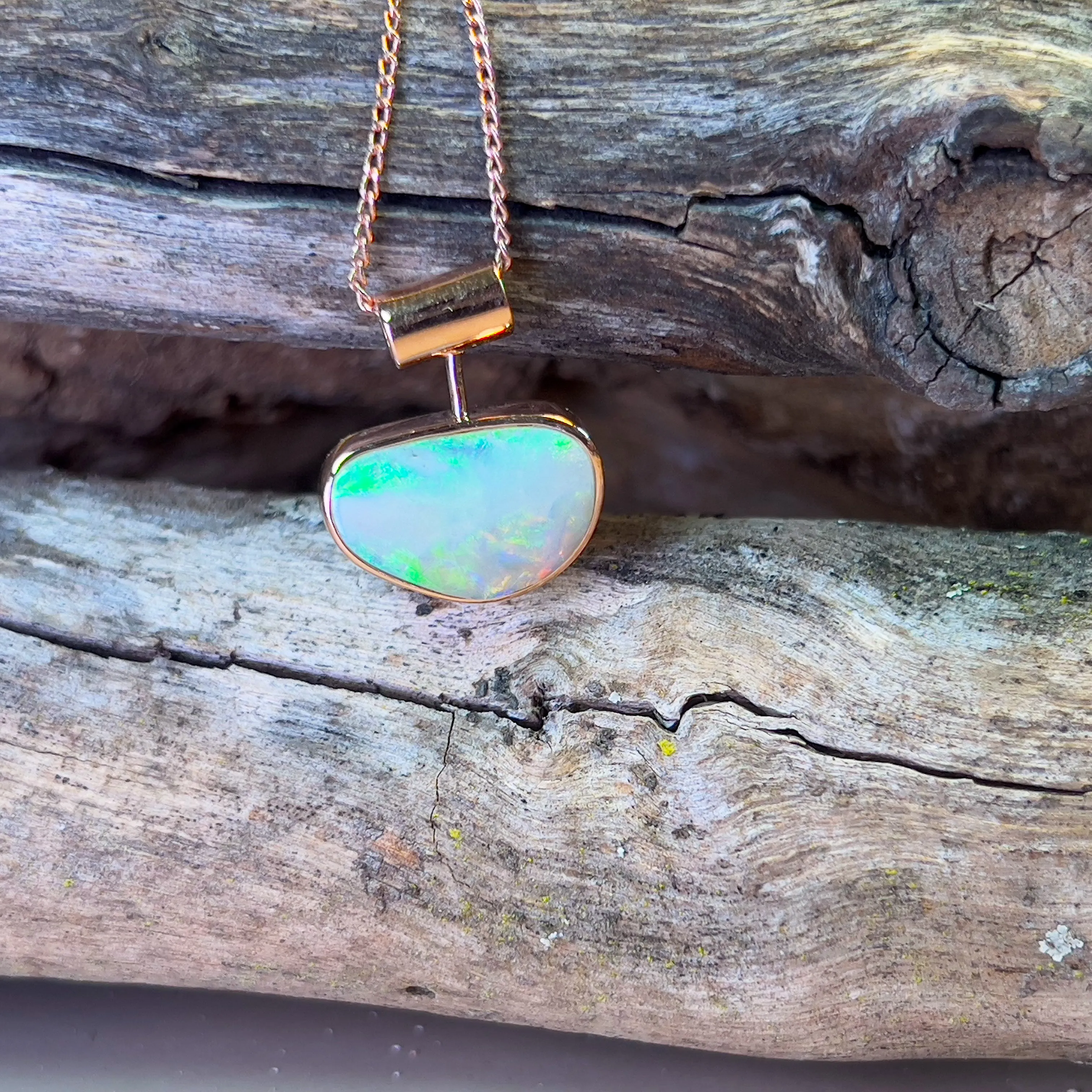 Rose Gold plated sterling silver Crystal opal 2.3ct bezel set pendant