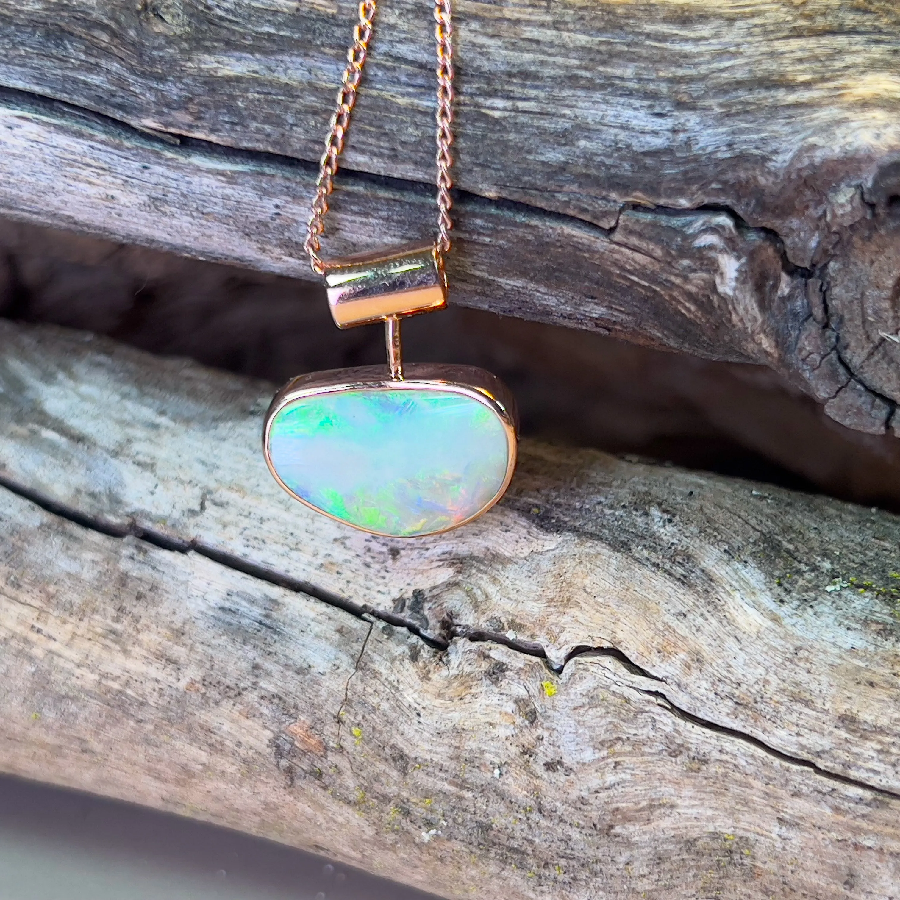 Rose Gold plated sterling silver Crystal opal 2.3ct bezel set pendant