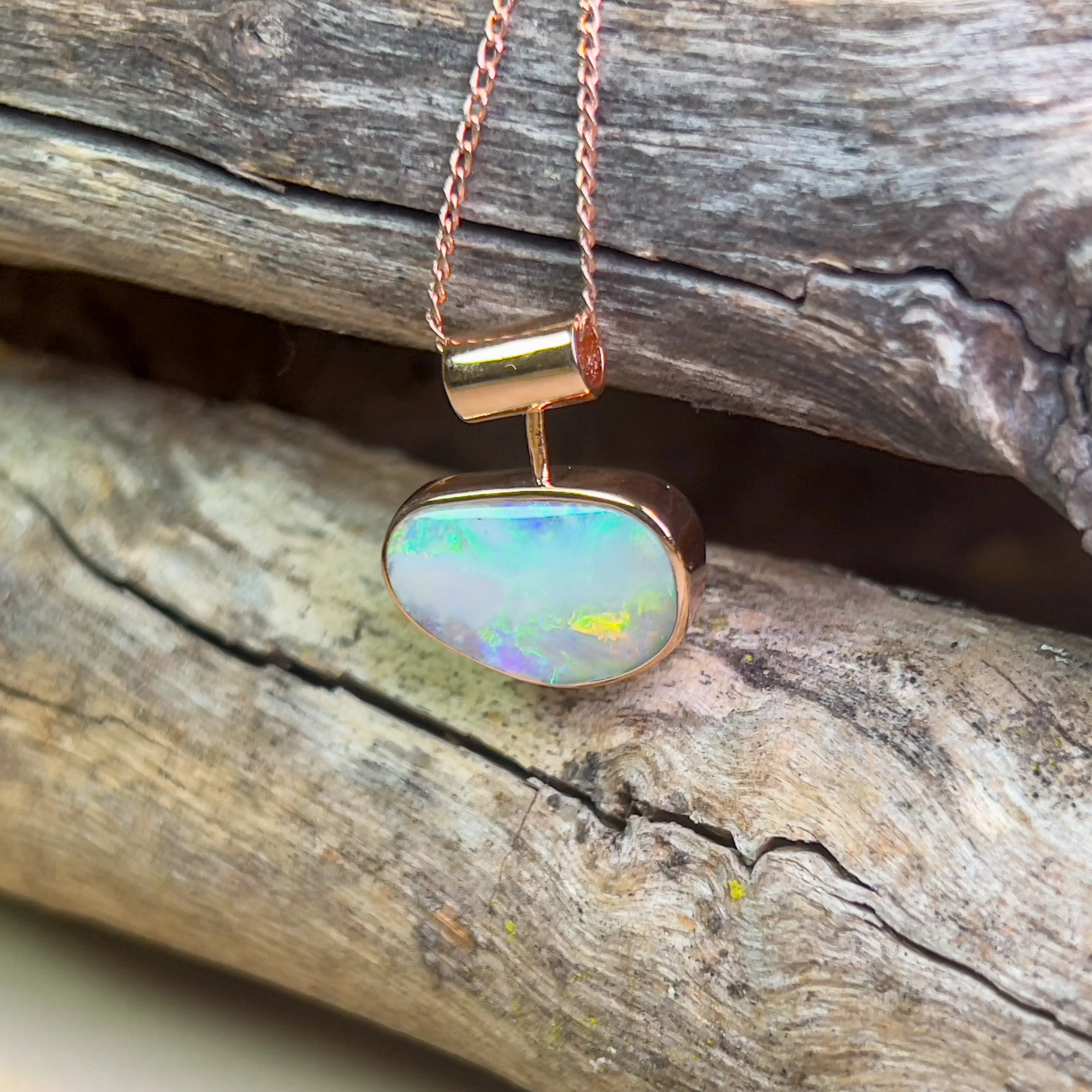 Rose Gold plated sterling silver Crystal opal 2.3ct bezel set pendant