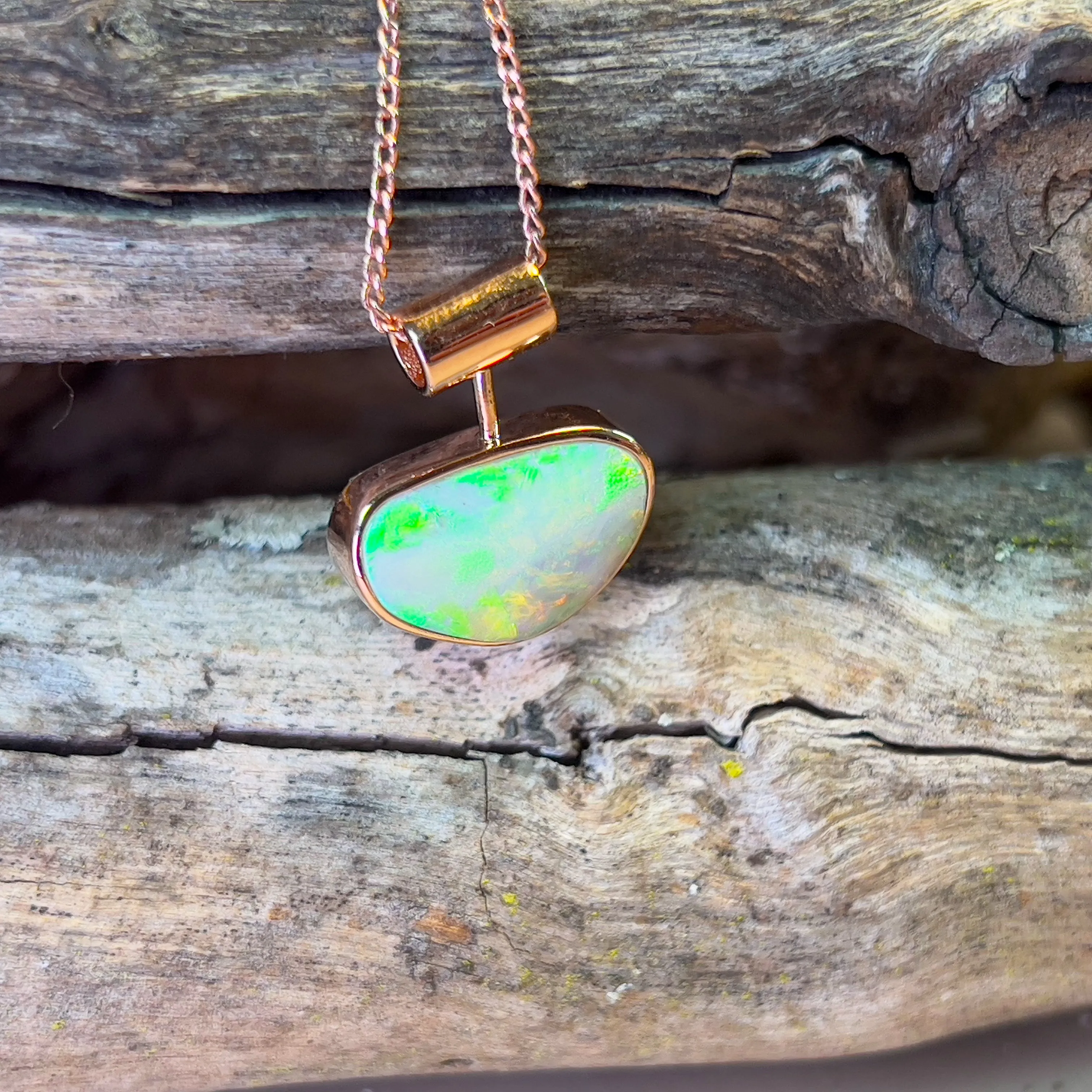 Rose Gold plated sterling silver Crystal opal 2.3ct bezel set pendant