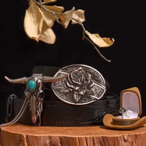 Rose Theme DIY Hidden Knife Belt Buckle Turquoise Bull Pendant Bundle Set
