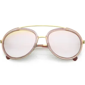 Round Dapper Tear Drop Polarized Mirrored Lens Aviator Sunglasses C825