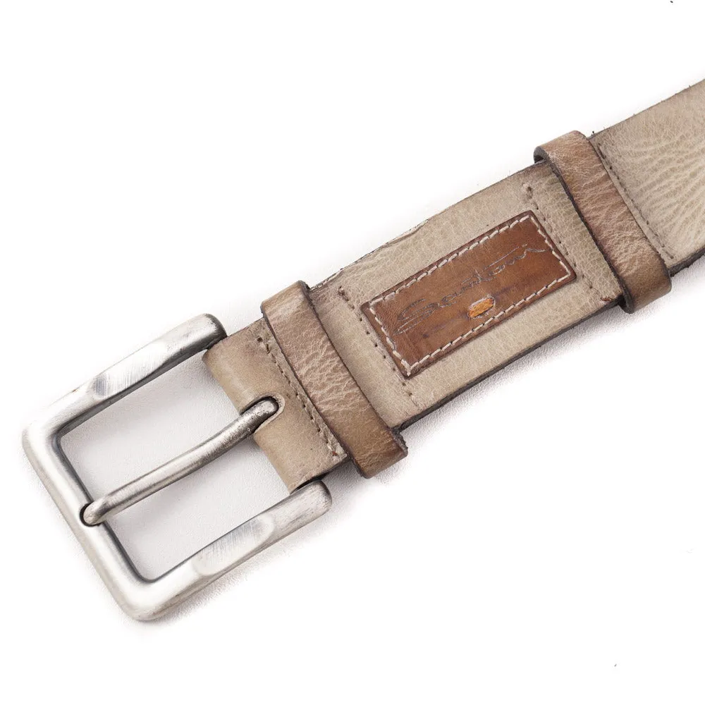 Santoni Grained Leather Belt in Antiqued Beige
