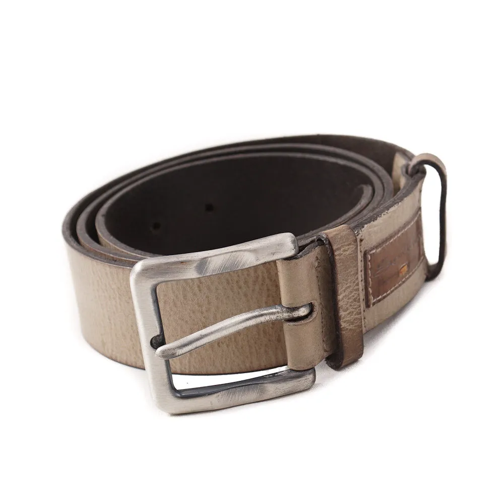 Santoni Grained Leather Belt in Antiqued Beige
