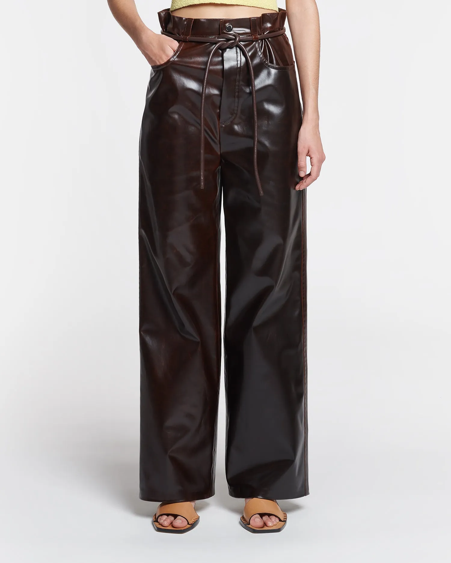 Sato - Belted Alt Vintage Leather Pants - Dark Brown