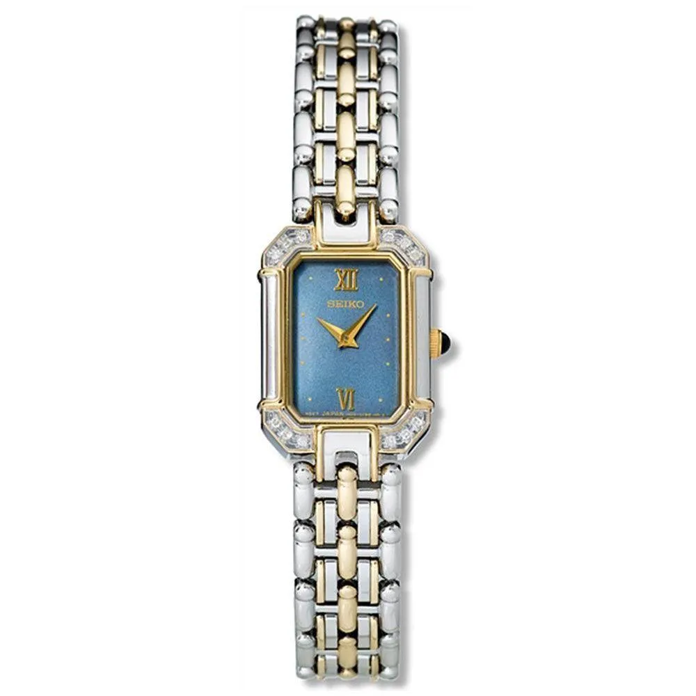 Seiko SUJE10 Women's Dress Diamond Accented Bezel Blue Dial Two Tone Watch
