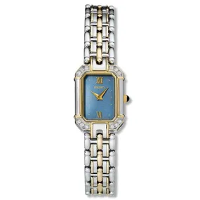 Seiko SUJE10 Women's Dress Diamond Accented Bezel Blue Dial Two Tone Watch
