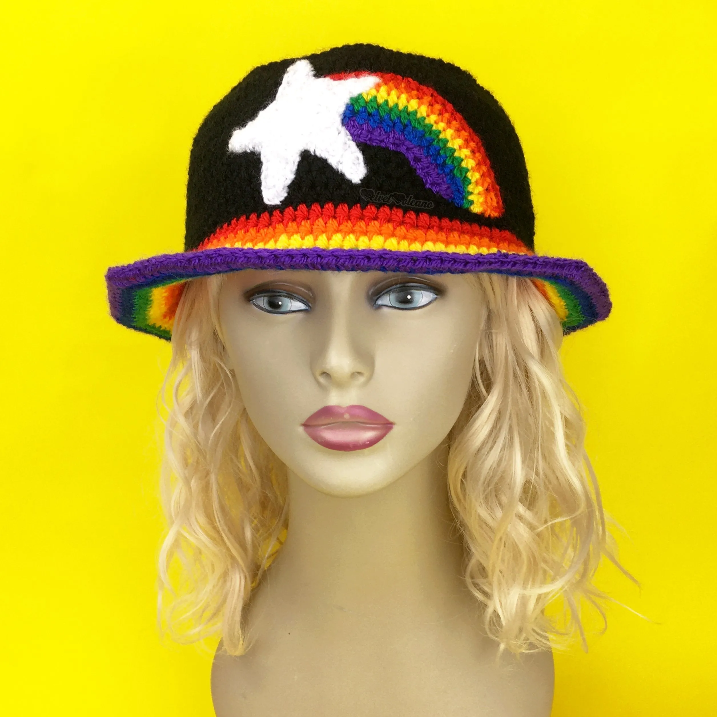 Shooting Star Rainbow Striped Bucket Hat (Custom Colour)