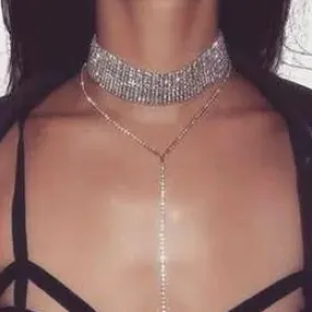 Silver Layered Diamante Choker Necklace