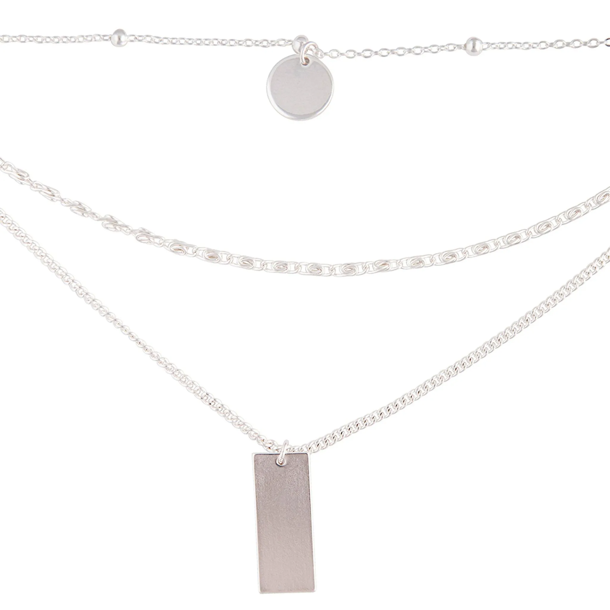 Silver Mixed Chain & Shape Layered Choker