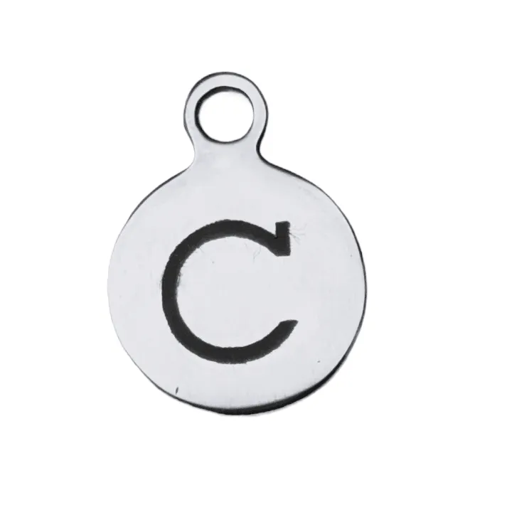 Silver Round Initial Charm - Letter C