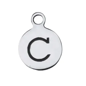 Silver Round Initial Charm - Letter C