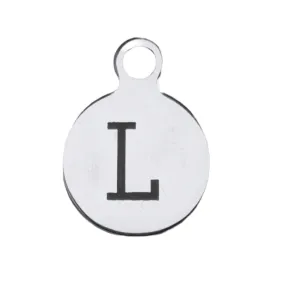 Silver Round Initial Charm - Letter L