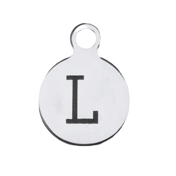 Silver Round Initial Charm - Letter L
