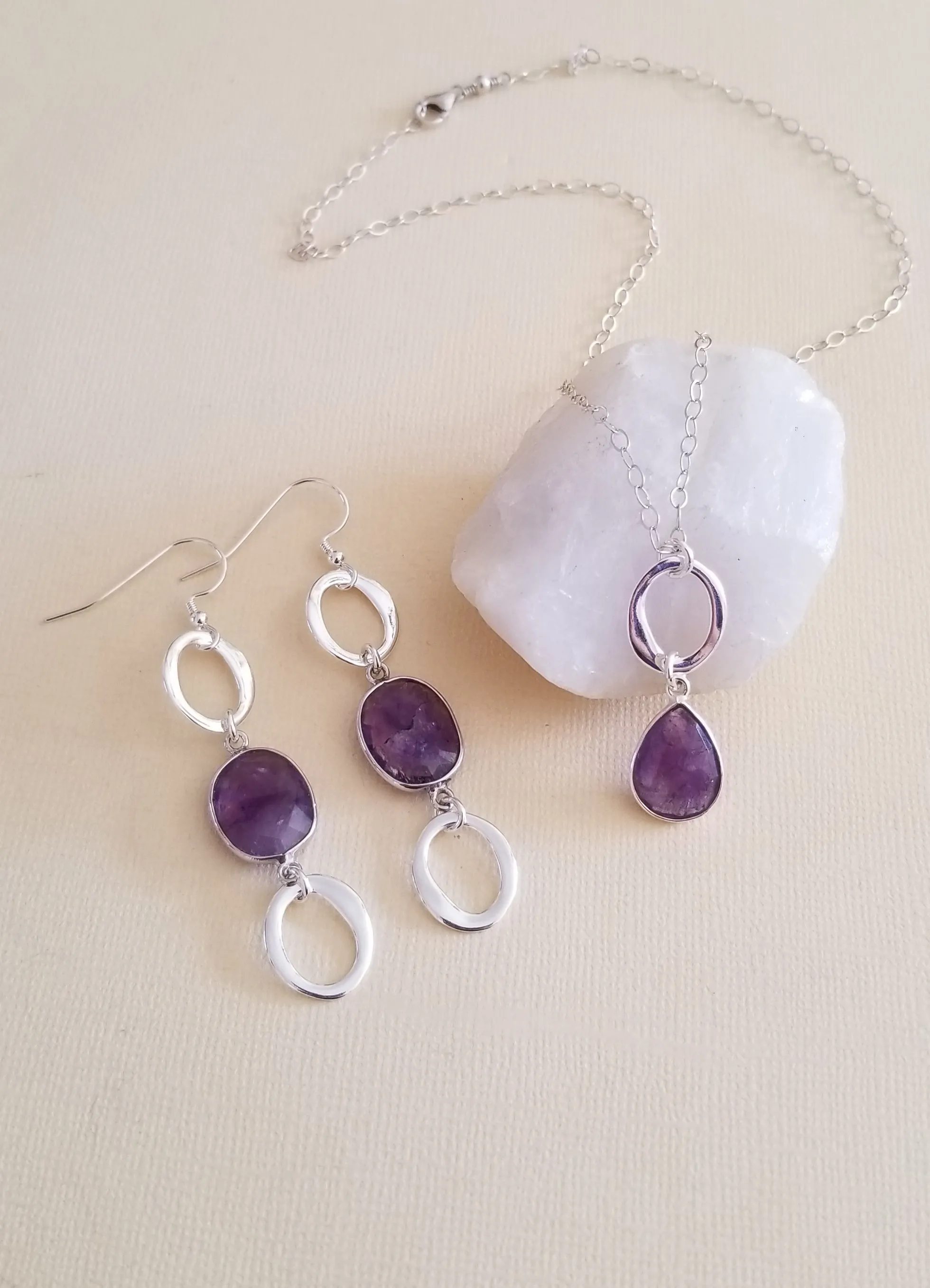 Sterling Silver Amethyst Earrings, Long Gemstone Earrings, Statement Earrings