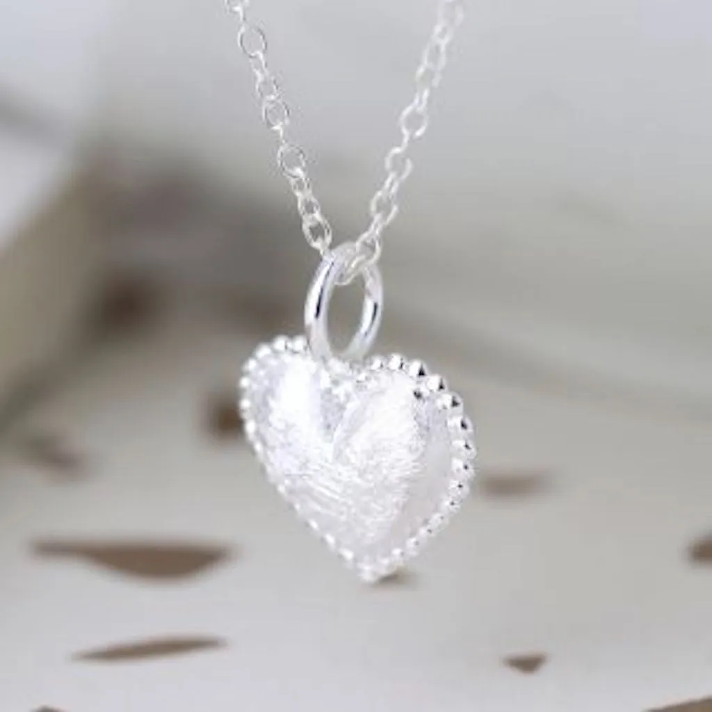 Sterling Silver Brushed Heart Necklace