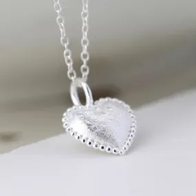 Sterling Silver Brushed Heart Necklace