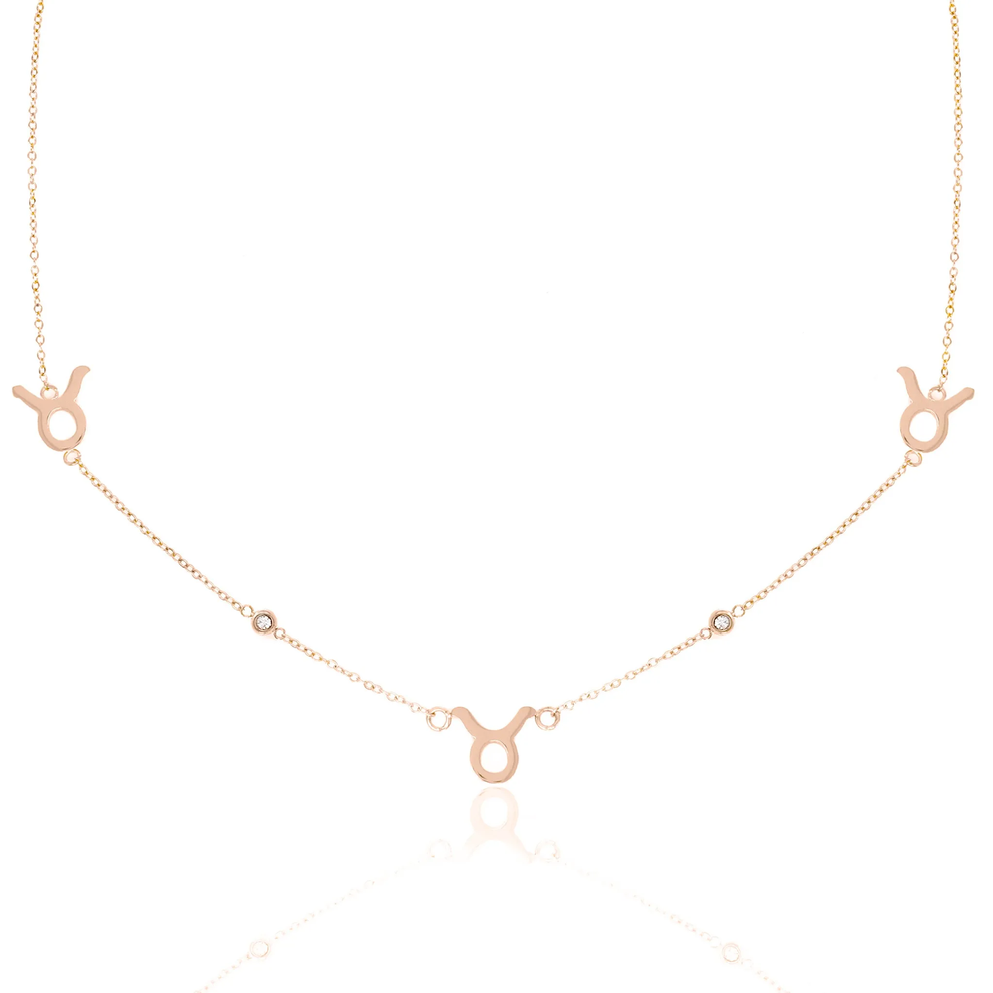 Taurus Necklace with CZ Stones - Rose Gold