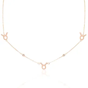 Taurus Necklace with CZ Stones - Rose Gold
