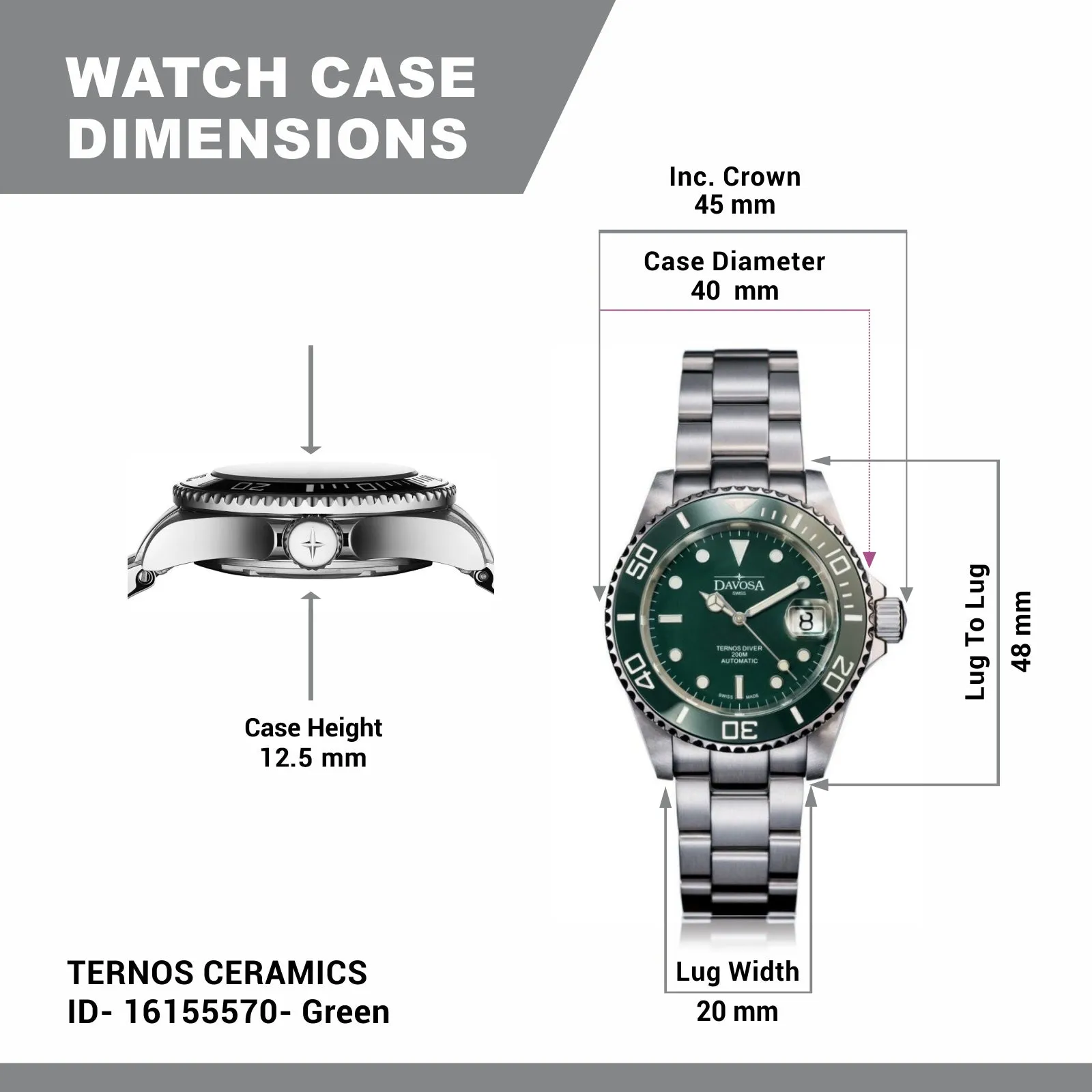 Ternos Ceramic Automatic 200m Green Diving Watch 16155570