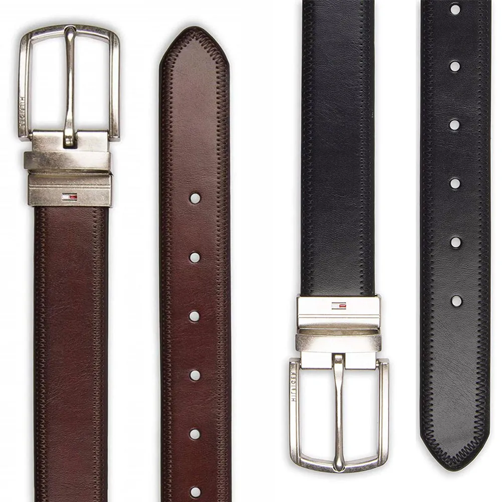 Tommy Hilfiger Men's 11TL02X188 32mm Polished Reversible Belt With Stitch