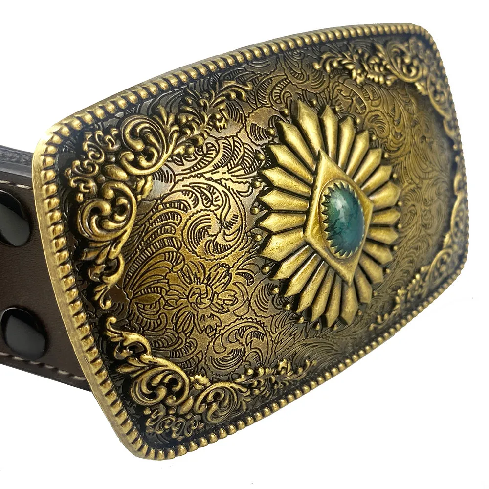 TOPACC Western Turquoise Belts - Square Turquoise Belt Buckle Copper/Bronze