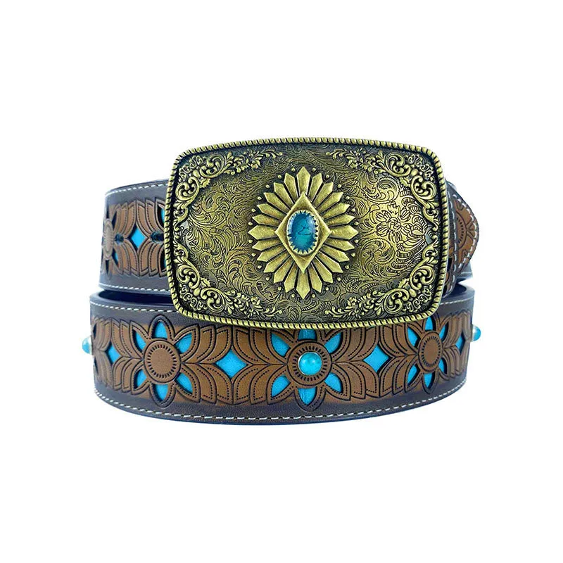 TOPACC Western Turquoise Belts - Square Turquoise Buckle#2 Copper/Bronze