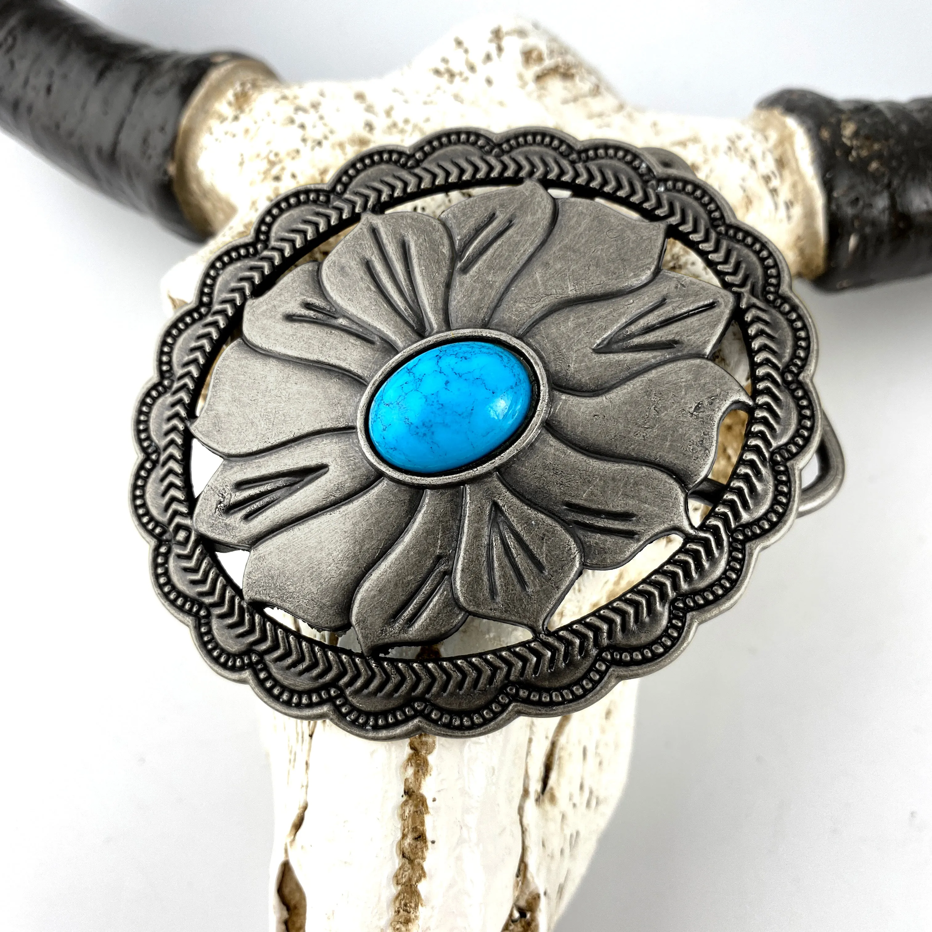 TOPACC Western Turquoise Flower Pattern Cowboy Cowgirl Belt Buckle Copper/Bronze