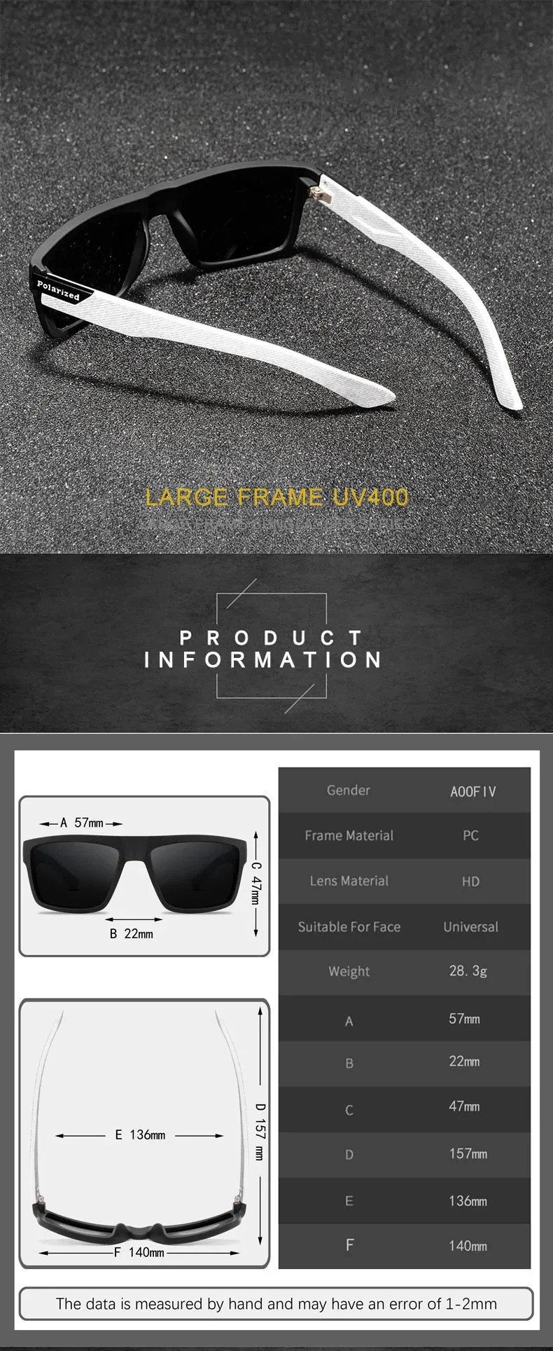 Unisex Square Polaroid Sunglasses Vintage Retro Style for Women Men