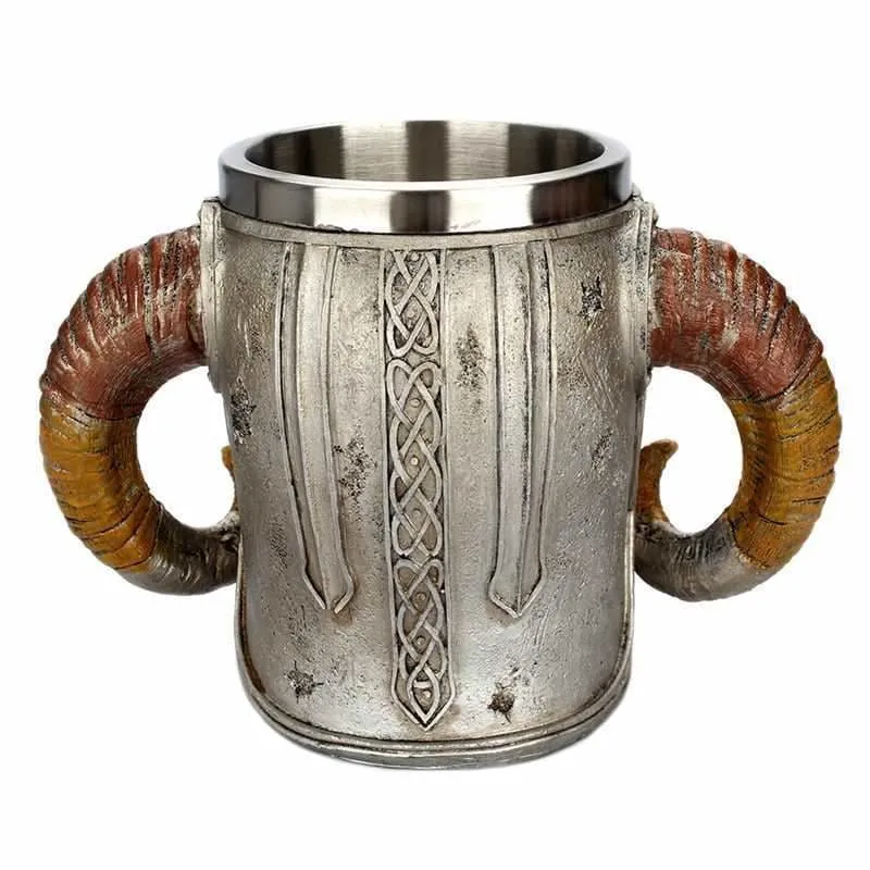 Viking warrior horned skull mug