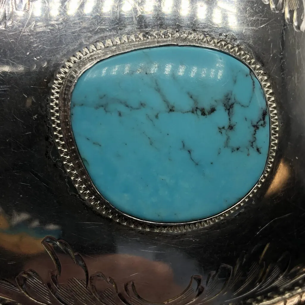 Vintage Comstock Silversmiths Silver & Turquoise Western Belt Buckle /b