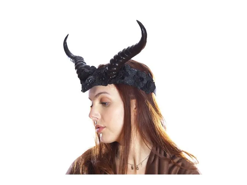 Vintage Style Horned Headband - Black