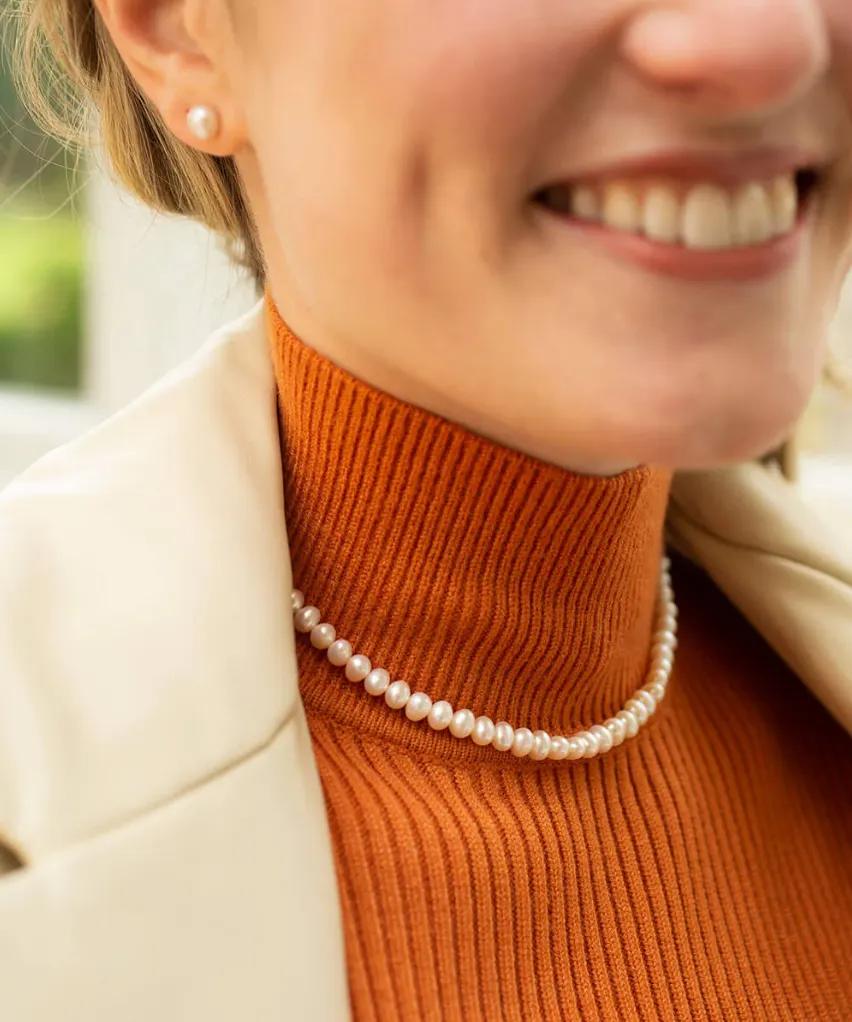 White Button Pearl Choker Silver