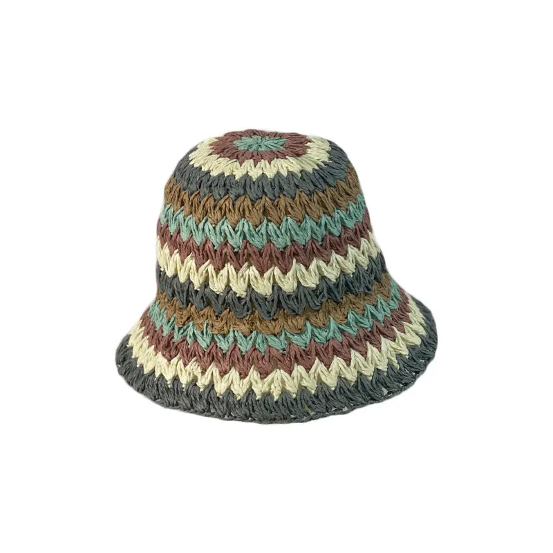 Wholesale Colorful Straw Striped Sunshade Bucket Hat