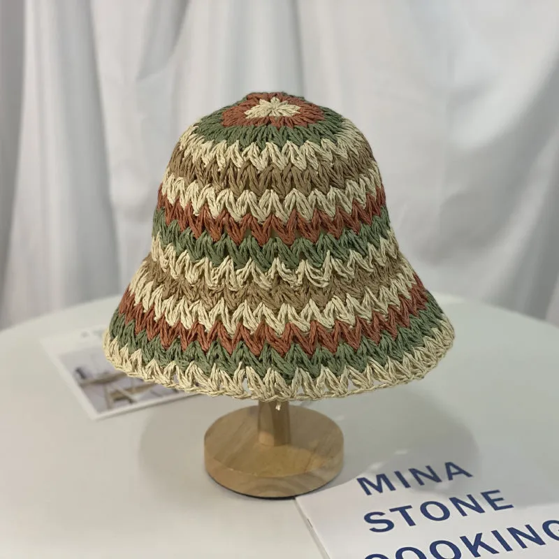Wholesale Colorful Straw Striped Sunshade Bucket Hat