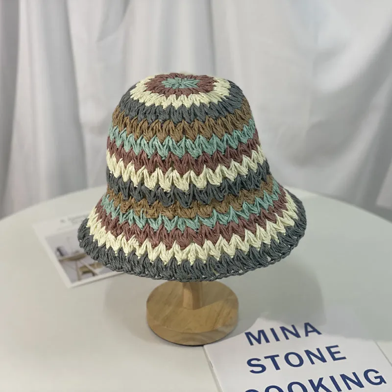 Wholesale Colorful Straw Striped Sunshade Bucket Hat