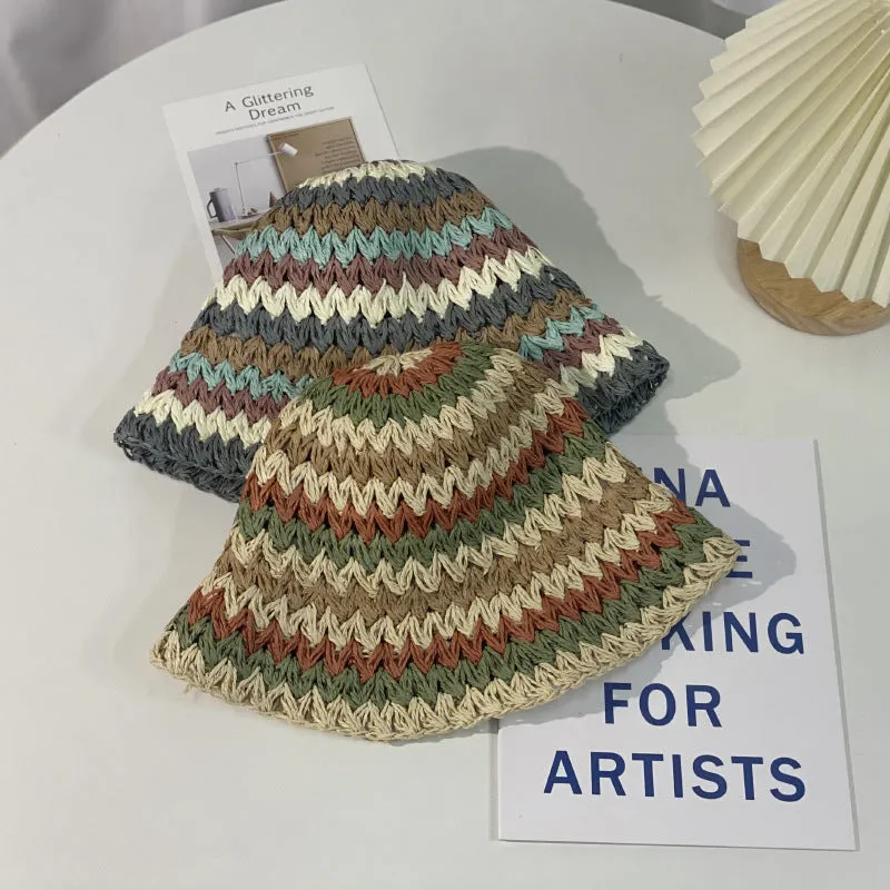 Wholesale Colorful Straw Striped Sunshade Bucket Hat