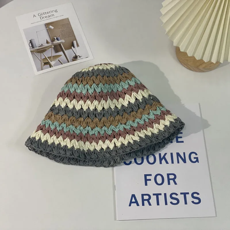 Wholesale Colorful Straw Striped Sunshade Bucket Hat