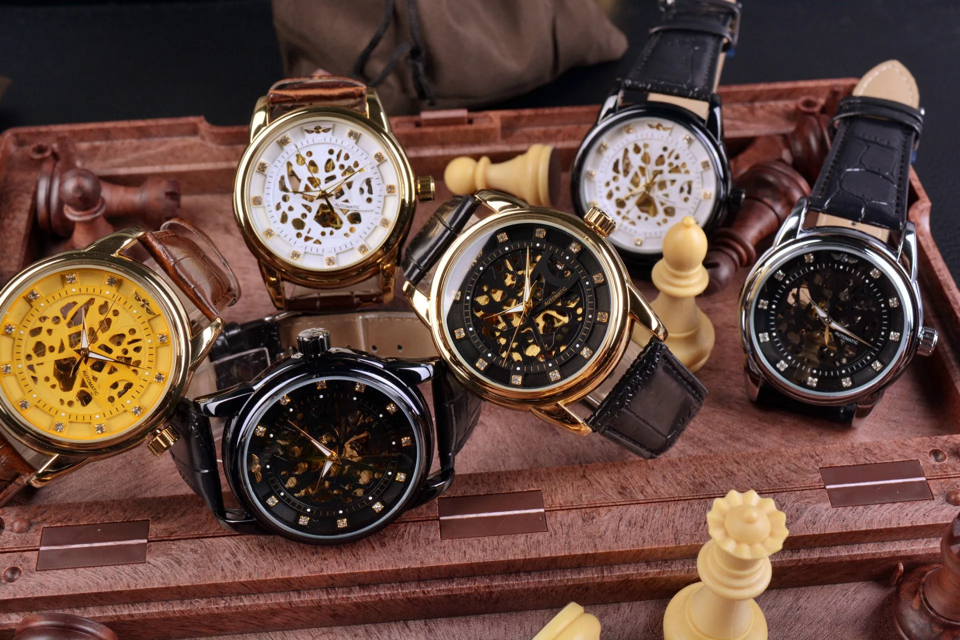 Winner Royal Diamond Design Black Gold Watch Montre Homme Mens Watches Top Brand Luxury Relogio Male Skeleton Mechanical Watch