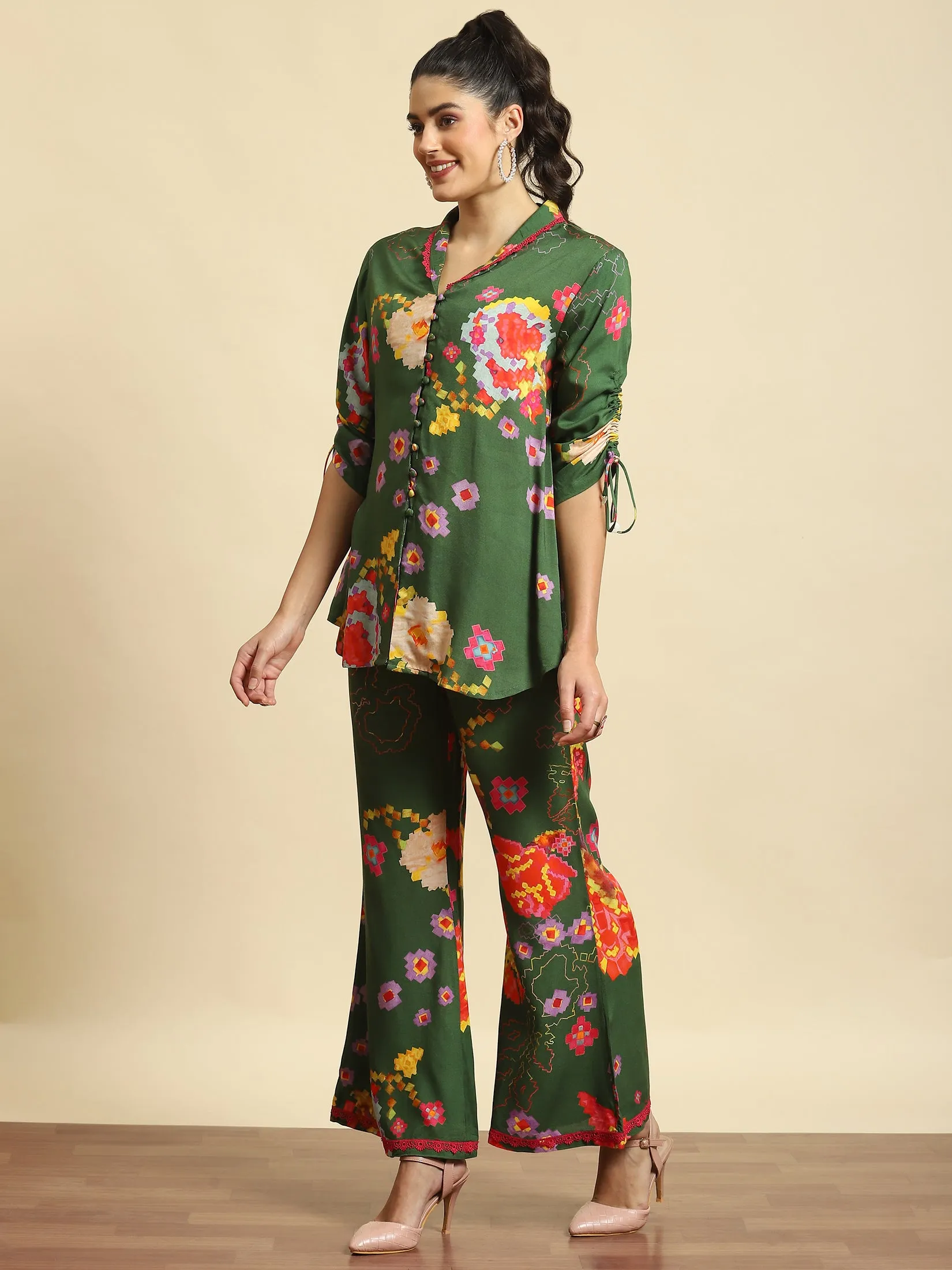 Women Green Geometric Print Co-Ord Set