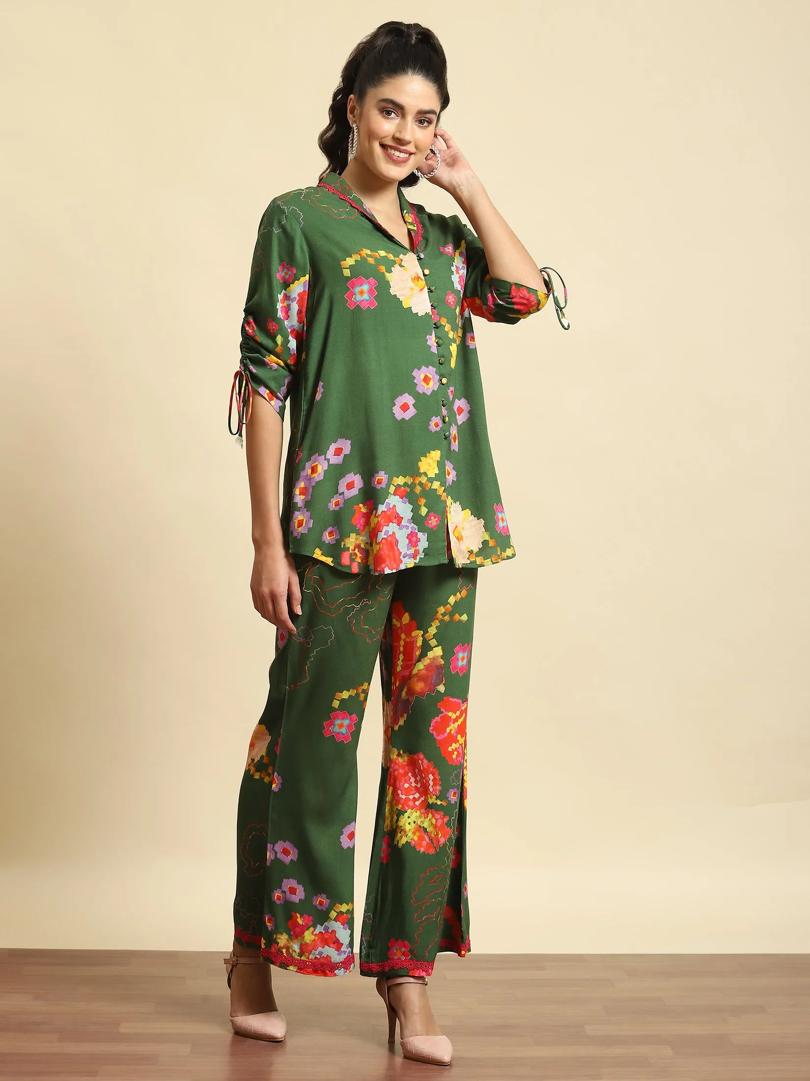Women Green Geometric Print Co-Ord Set