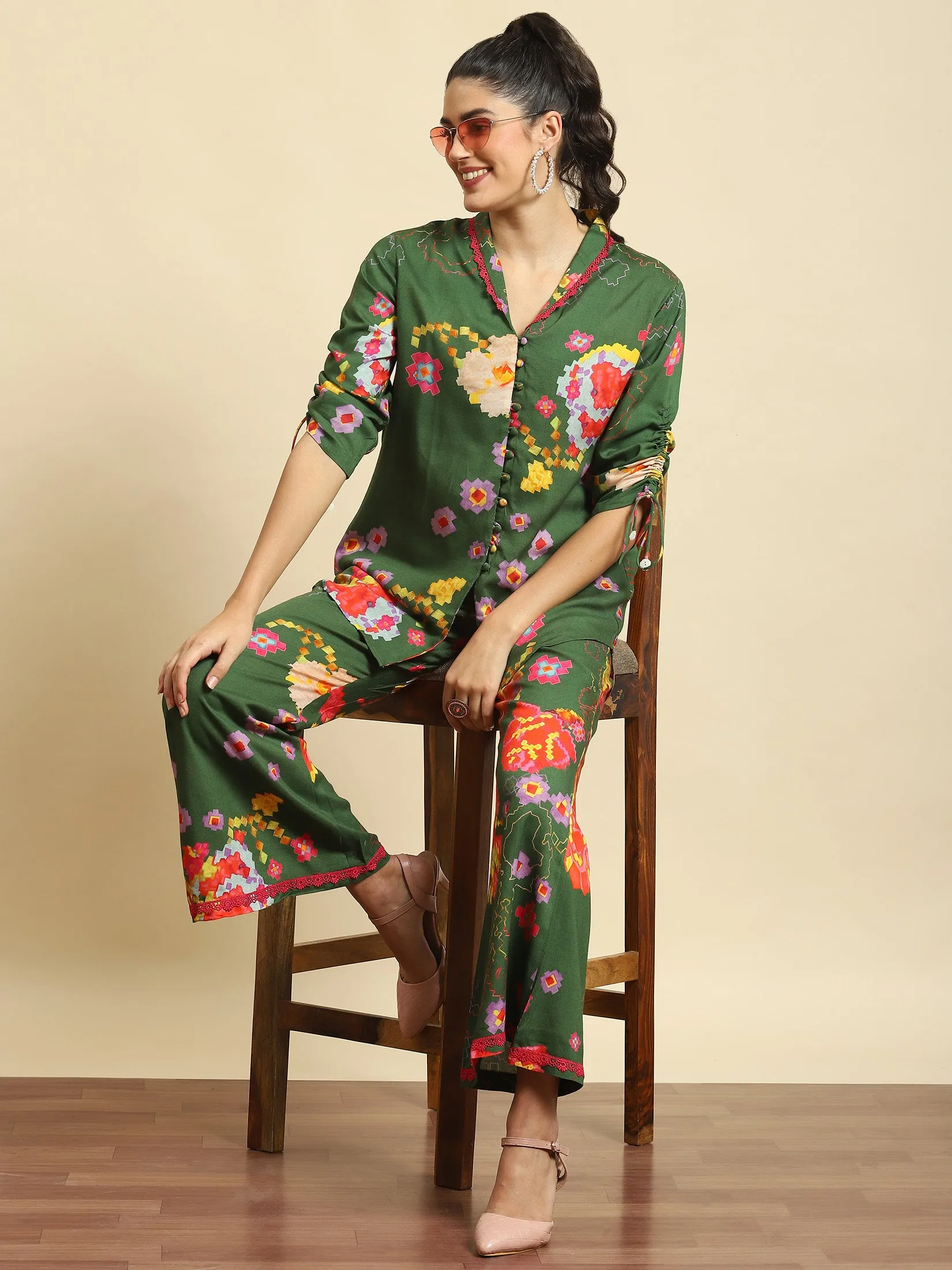 Women Green Geometric Print Co-Ord Set