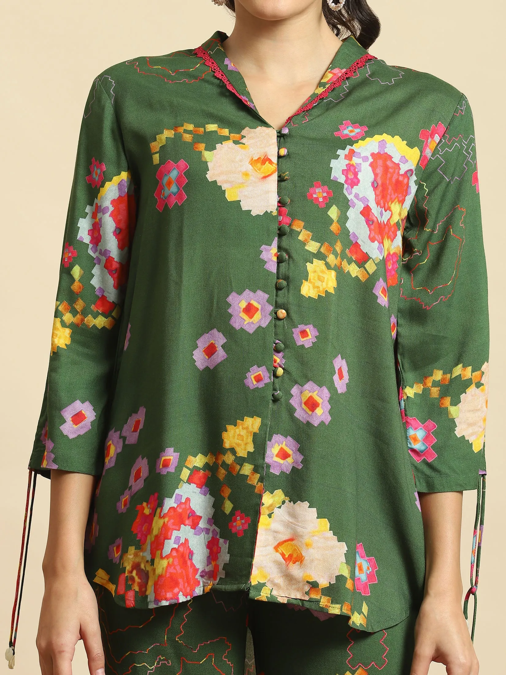 Women Green Geometric Print Co-Ord Set