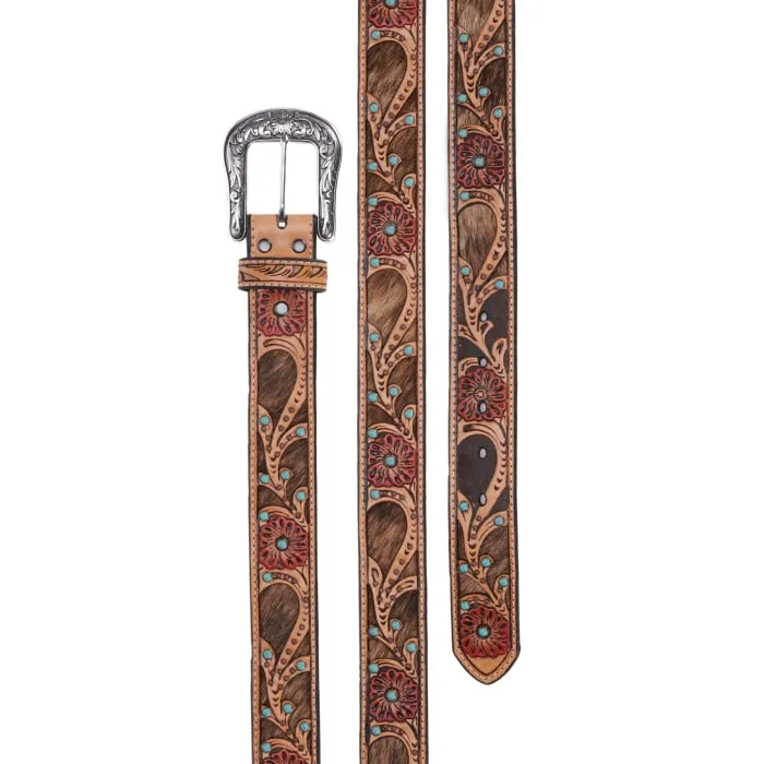 Womens Calf Hair Underlay Leather Belt