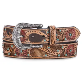 Womens Calf Hair Underlay Leather Belt