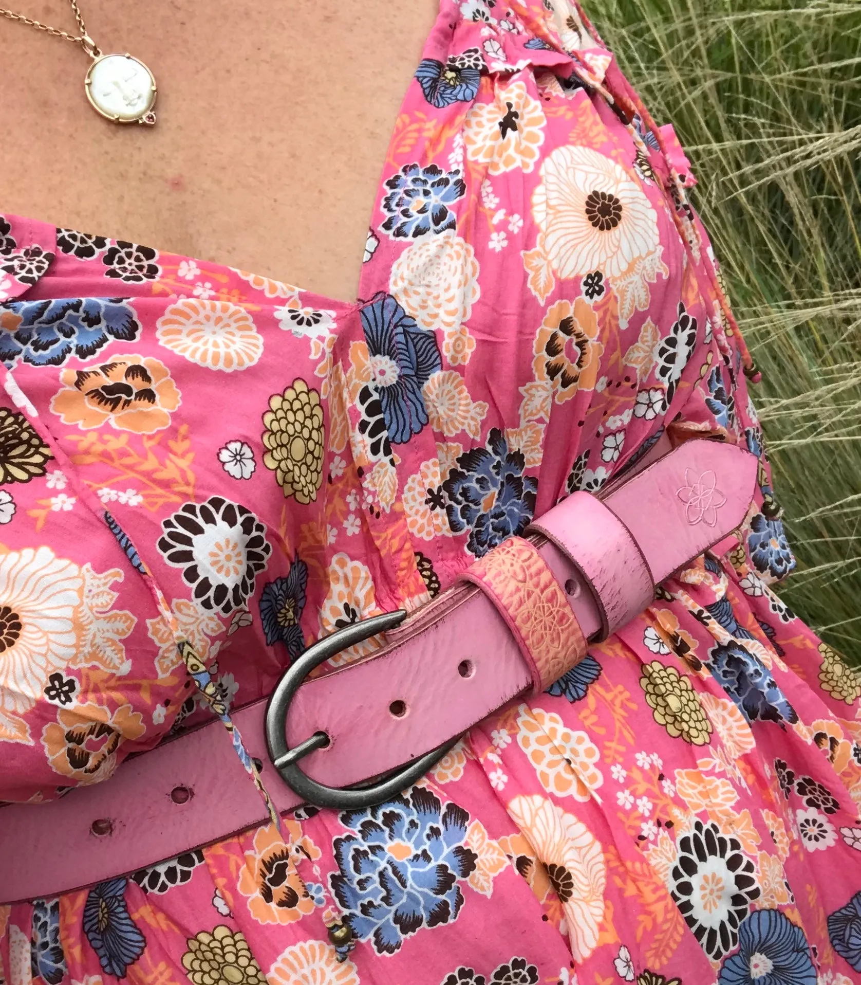 Womens Distressed Leather Musk Pink  'Funki'  Belt