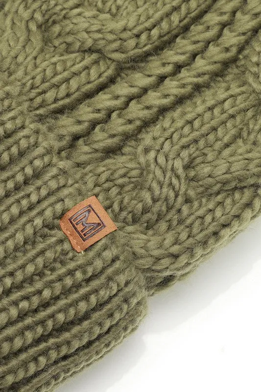 Women's Faux Fur Pom Beanie Hat with Sherpa Lining - Assorted Colors