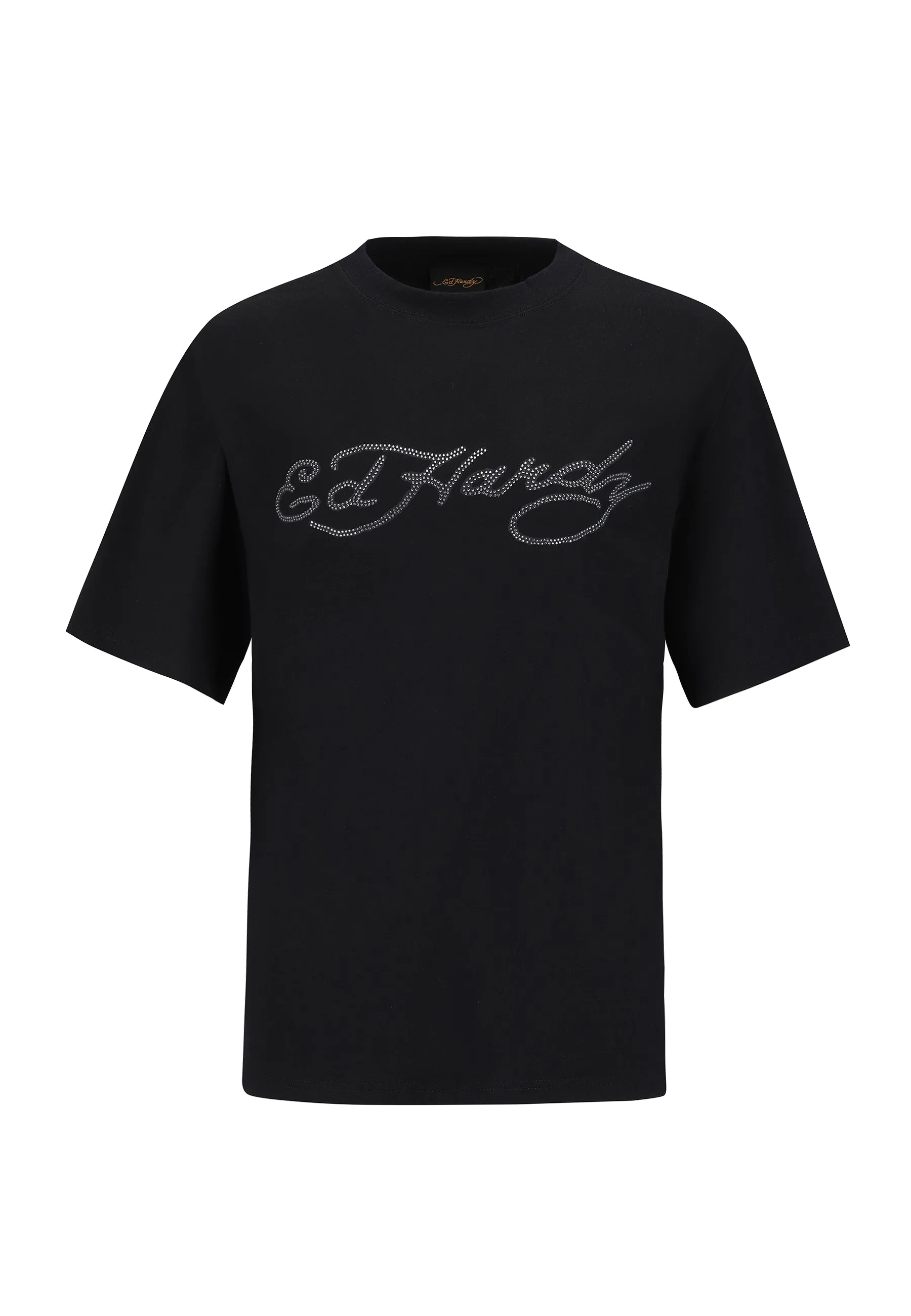 Womens Skull Flame Diamante Tshirt - Black